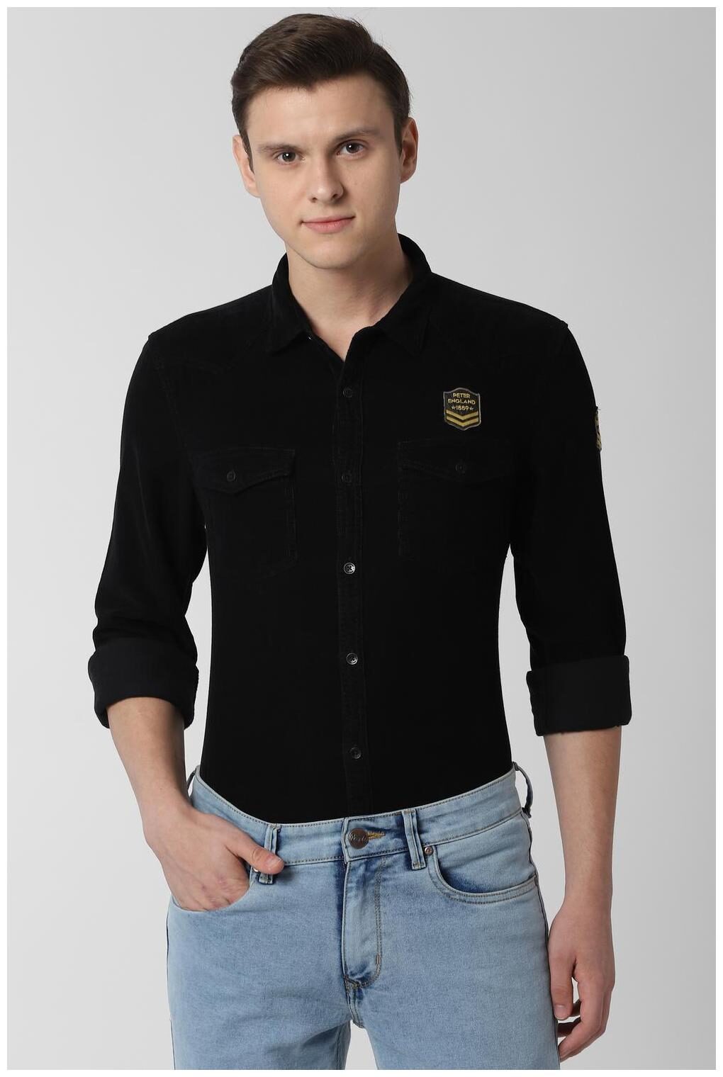 

Peter England Men Black Solid Super Slim Fit Casual Shirt