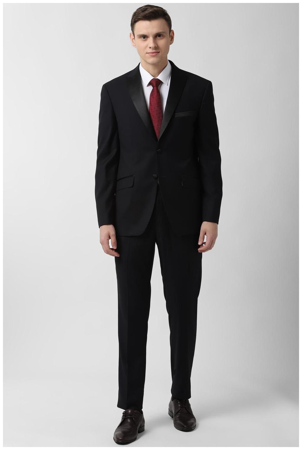 

Peter England Blended Solid Men Black Single Breasted Suit