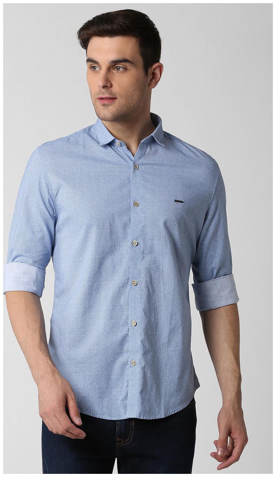 

Peter England Men Blue Weaved Super Slim Fit Casual Shirt