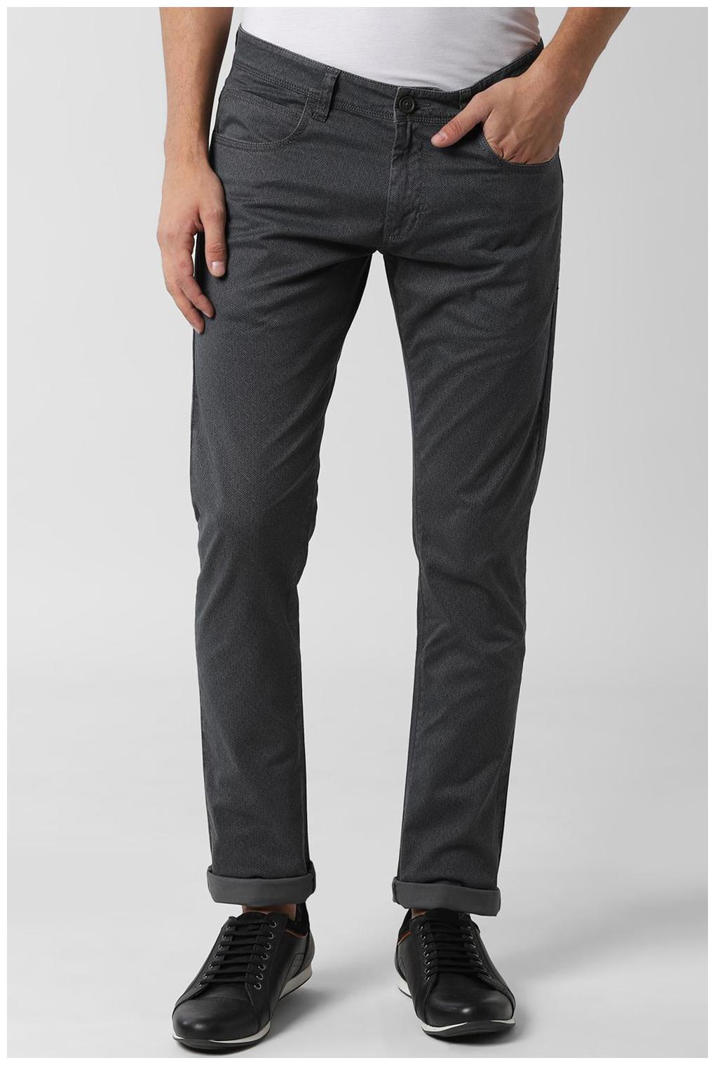 

Peter England Men Grey Textured Skinny fit Regular trousers
