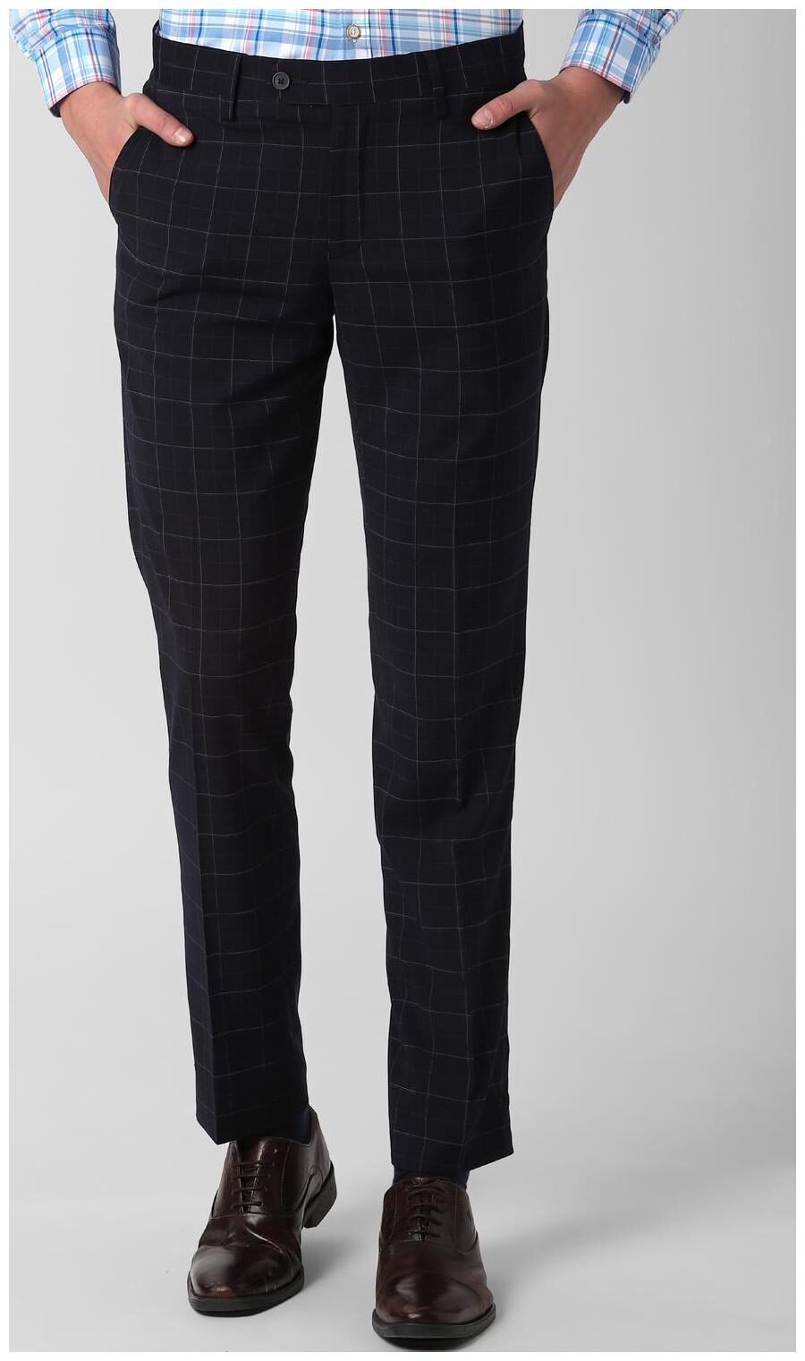 

Peter England Men Checked Slim Fit Formal Trouser - Blue