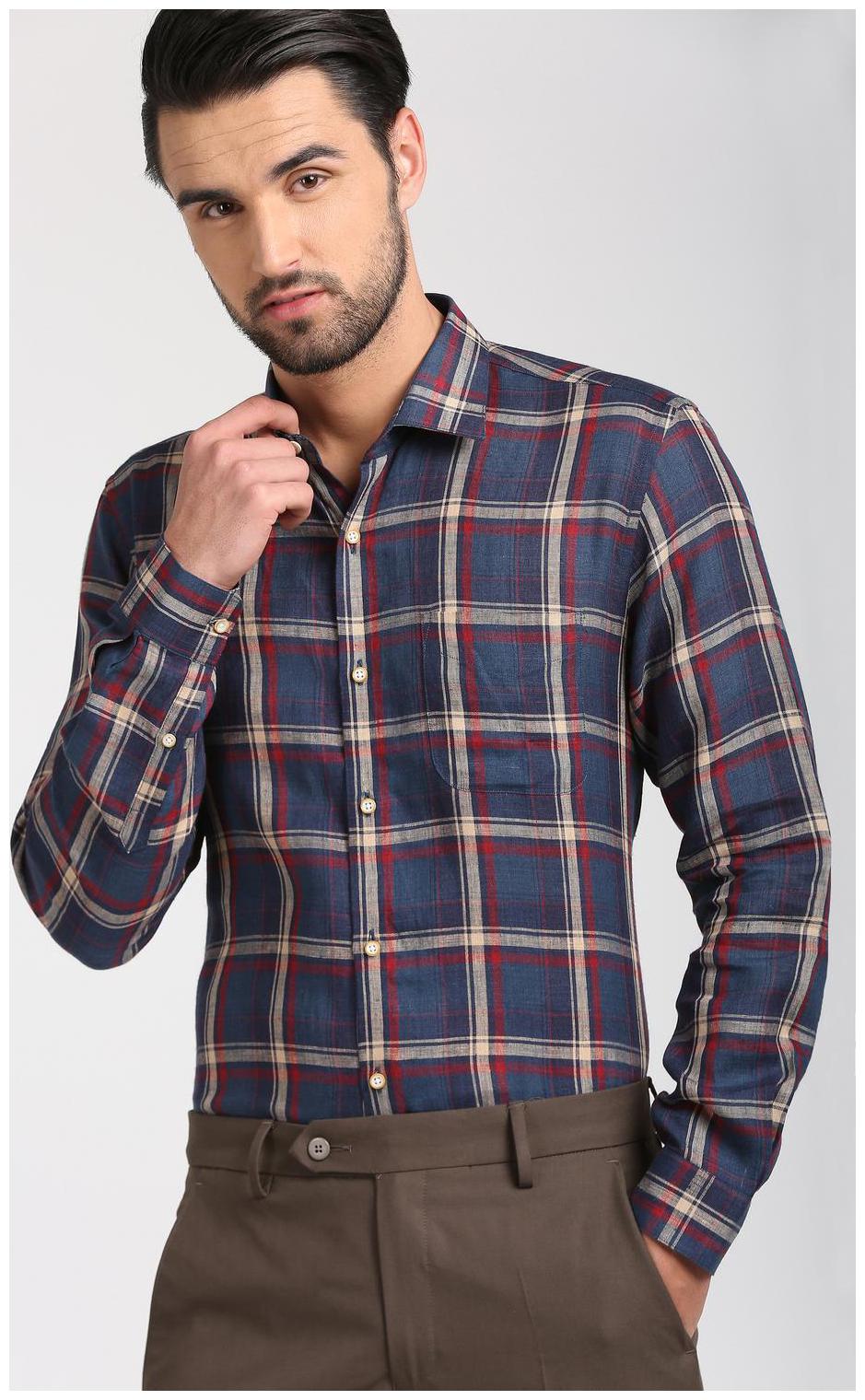 

Peter England Men Blue Checked Regular Fit Casual Shirt