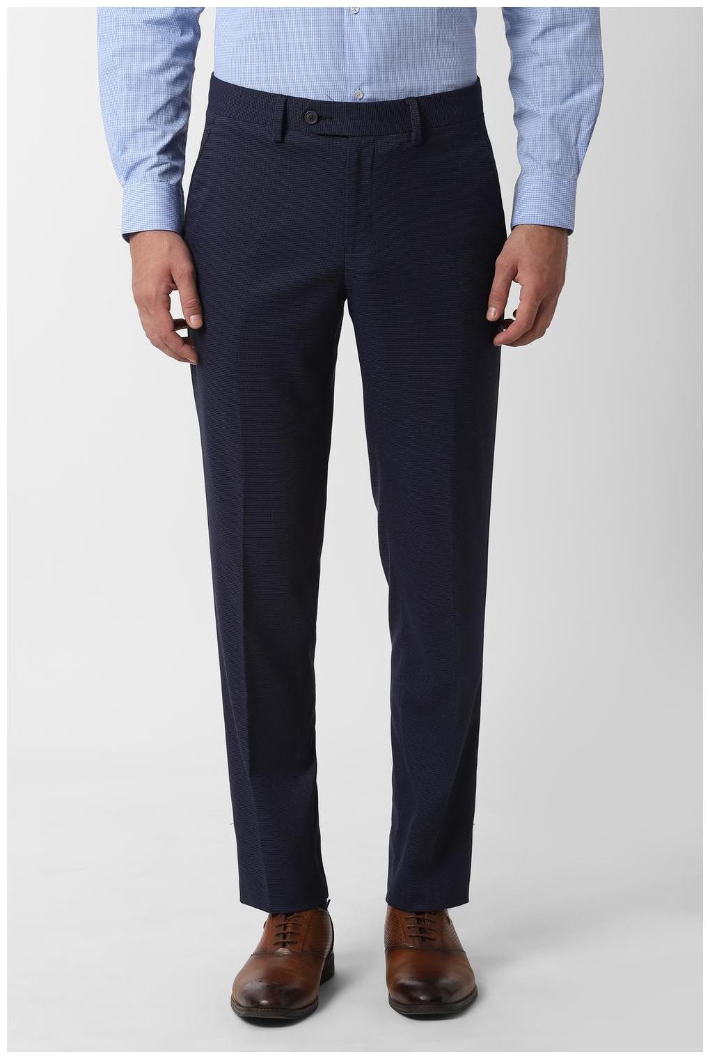 

Peter England Men Blue Textured Slim fit Regular trousers