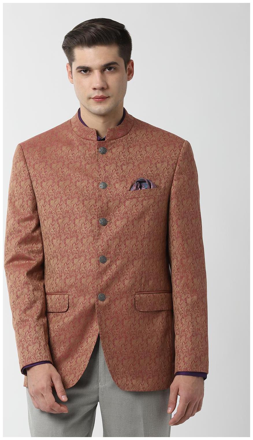 

Peter England Men Orange Textured Slim fit Single Breasted Blazer
