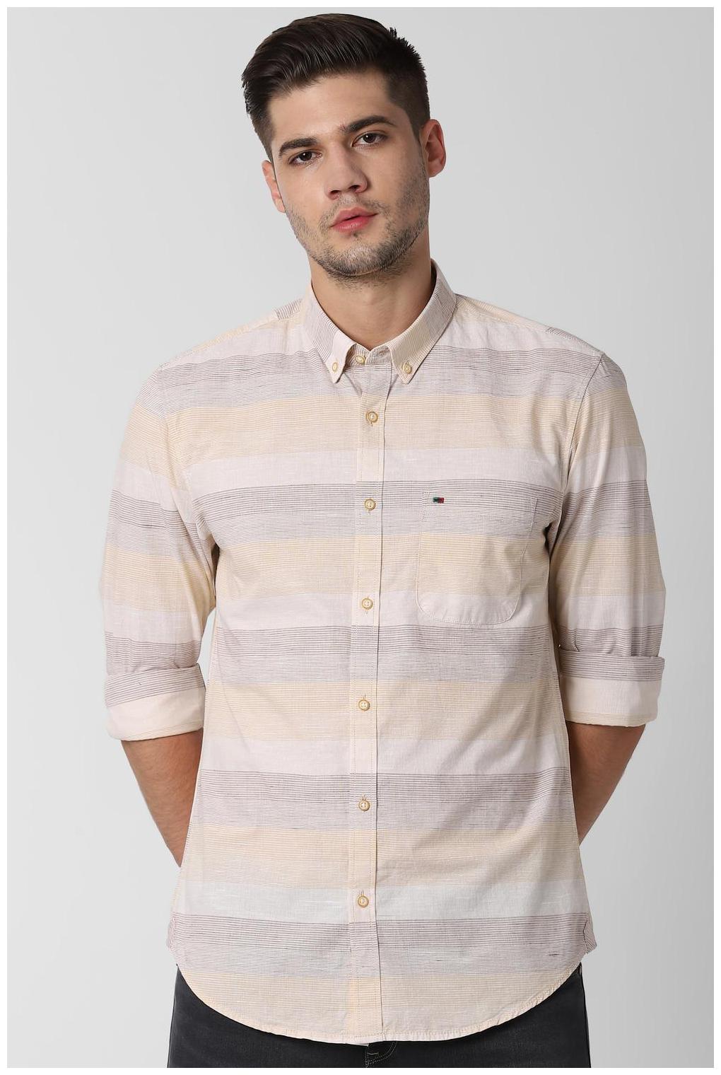 

Peter England Men Beige Horizontal Stripes Slim Fit Casual Shirt