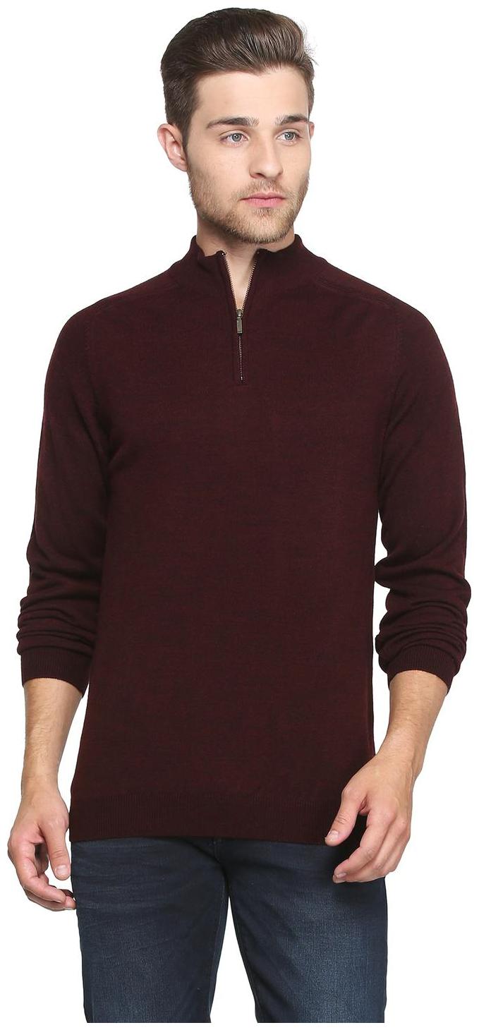 

Peter England Men Maroon High neck Front-open sweater