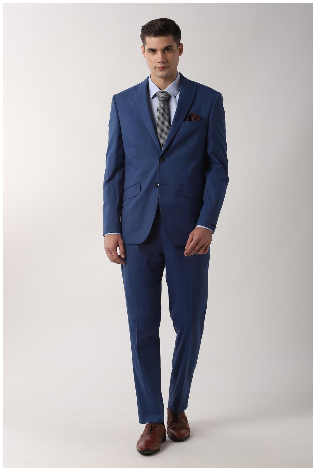 

Peter England Men Blended Solid Blue