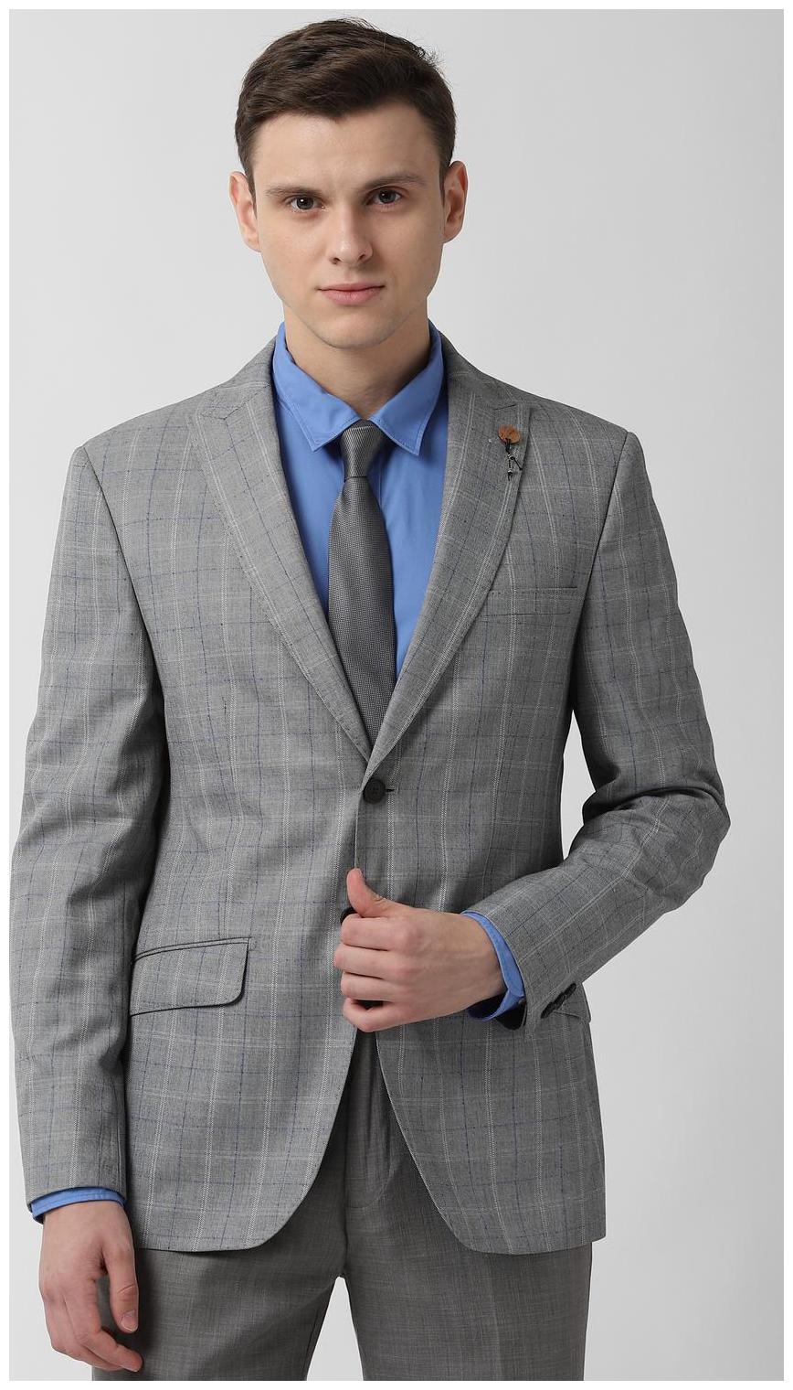 

Peter England Men Grey Checked Slim fit Single Breasted Blazer