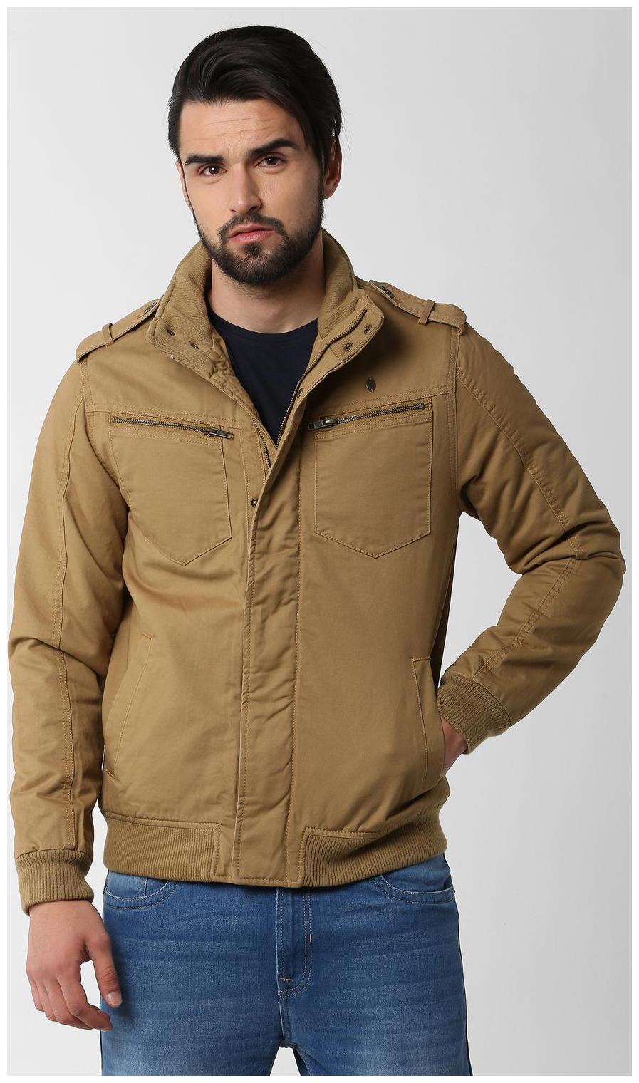 

Peter England Men Brown Solid Bomber jacket