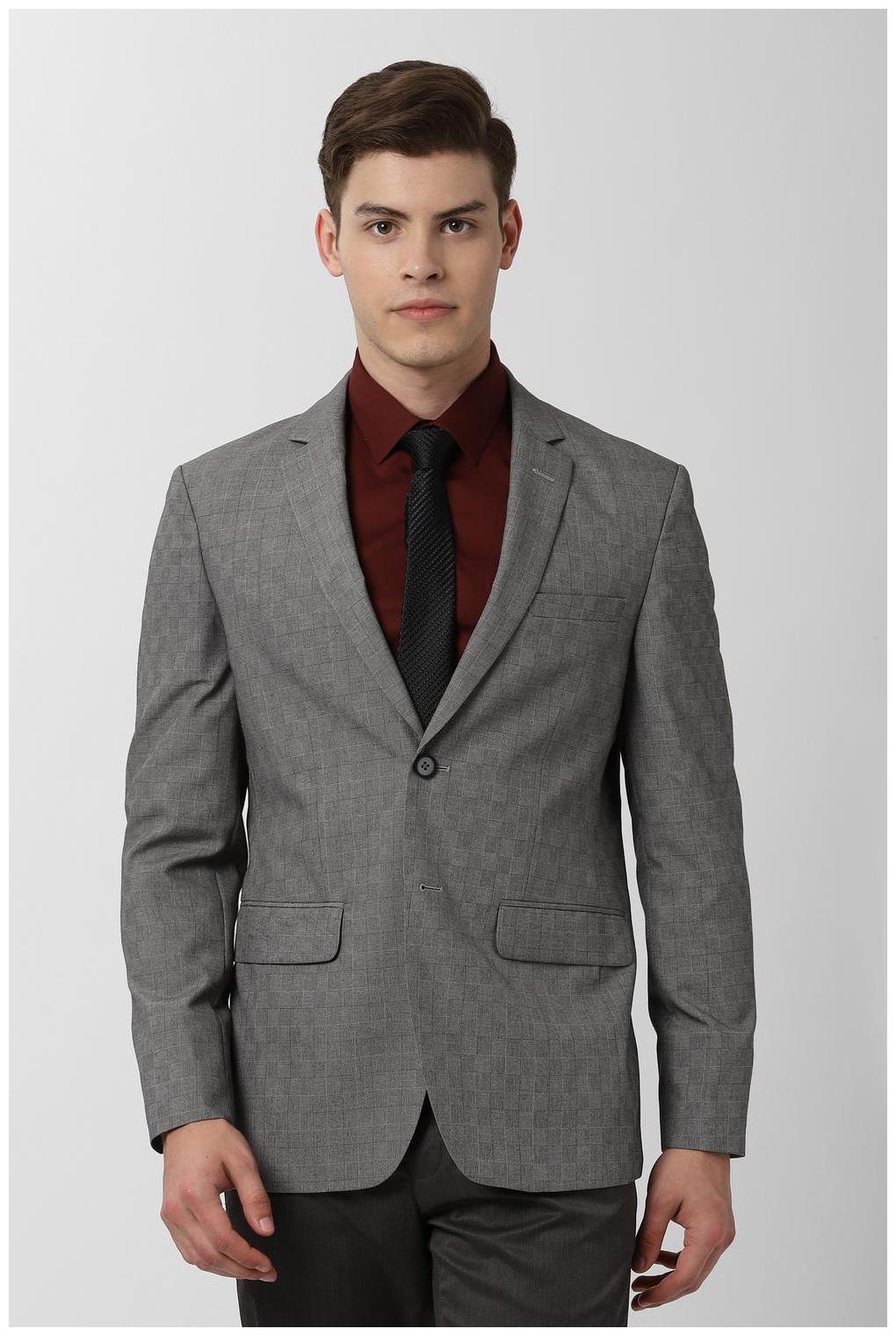 

Peter England Men Grey Checked Slim fit Single Breasted Blazer