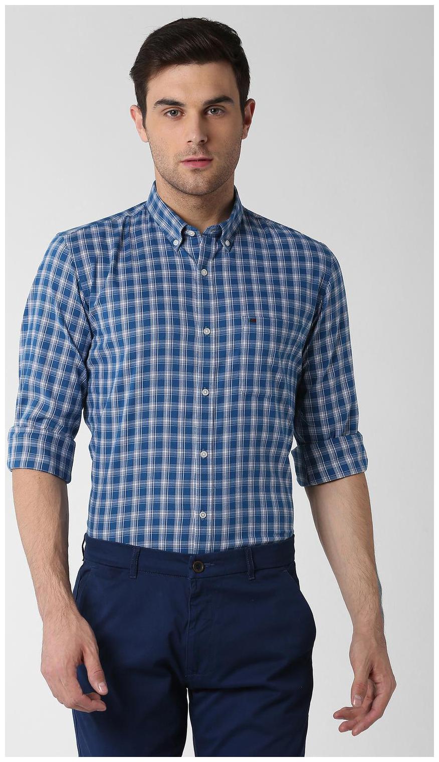 

Peter England Men Blue Checked Slim Fit Casual Shirt