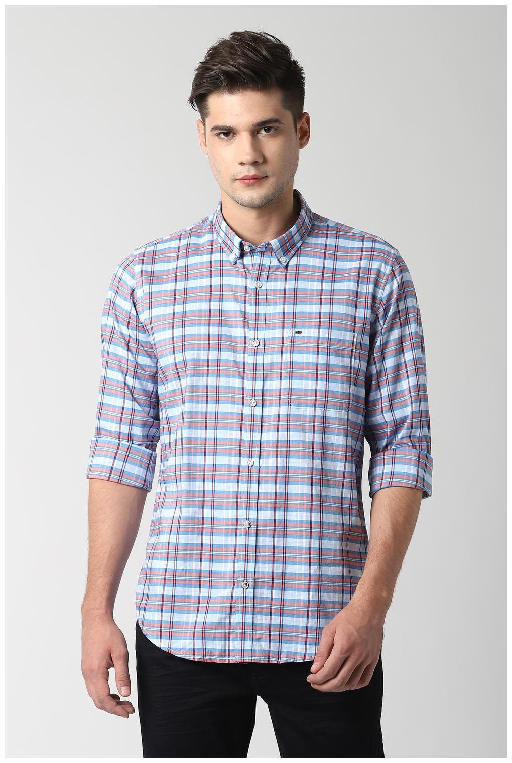 

Peter England Men Blue Checked Slim Fit Casual Shirt