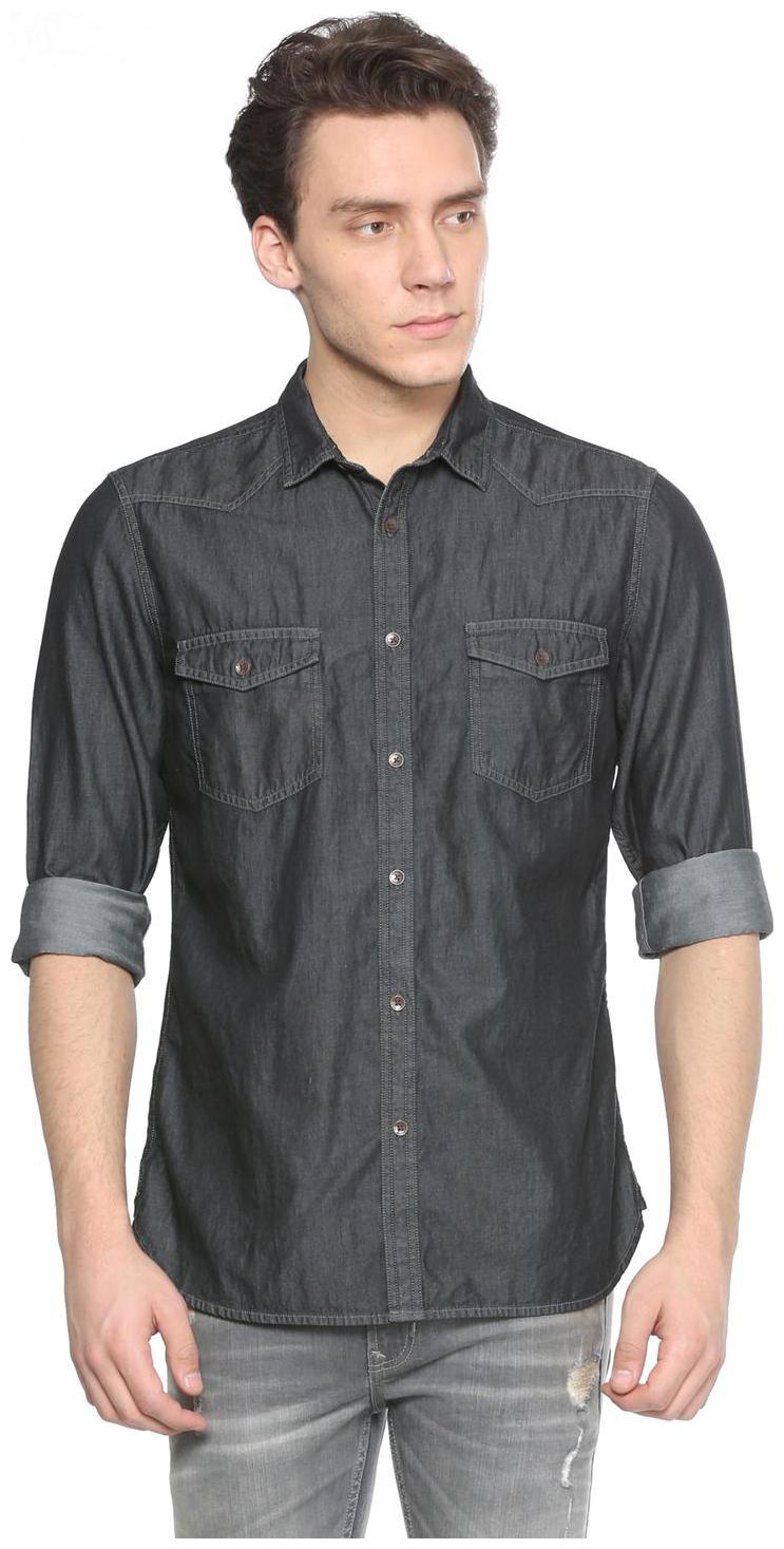 

Peter England Men Grey Solid Super Slim Fit Casual Shirt
