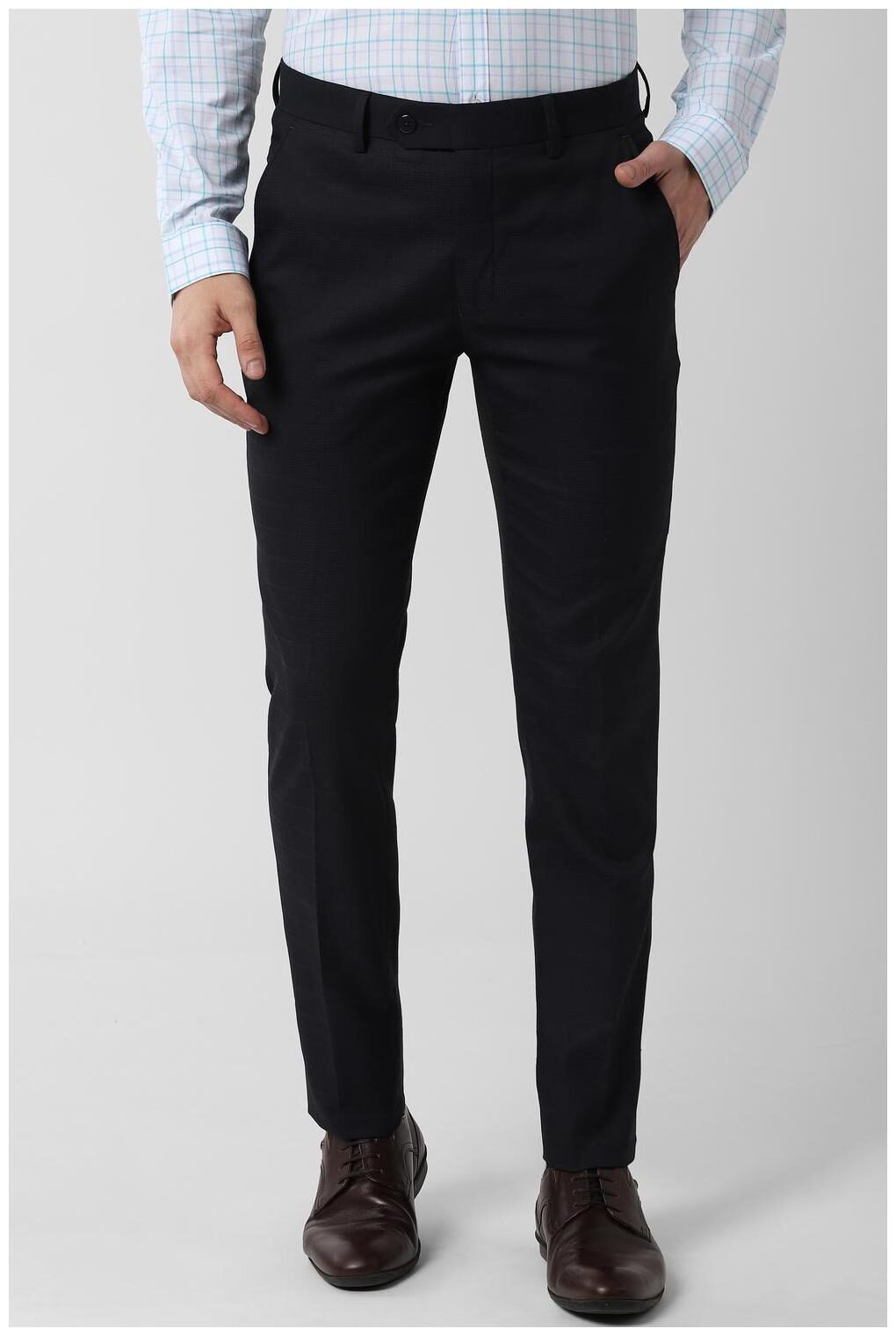 

Peter England Men Checked Slim Fit Formal Trouser - Navy Blue