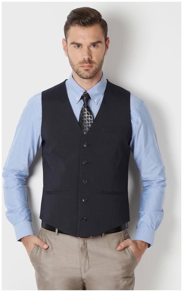 Peter England Men Polyester Slim Fit Waistcoat - Blue