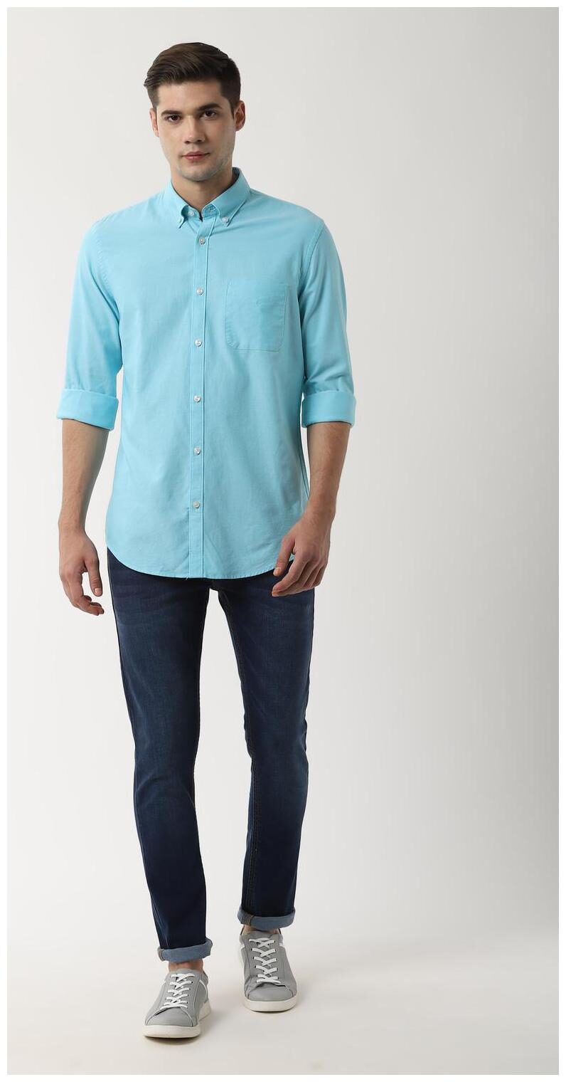 

Peter England Men Blue Weaved Slim Fit Casual Shirt