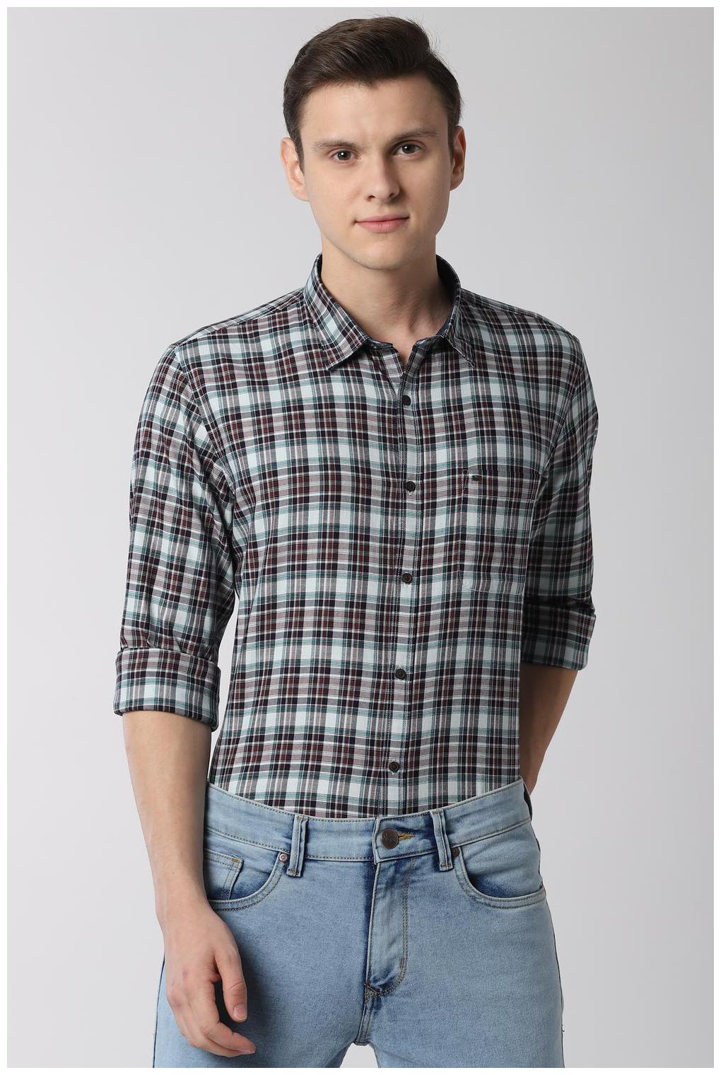 

Peter England Men Blue Checked Slim Fit Casual Shirt