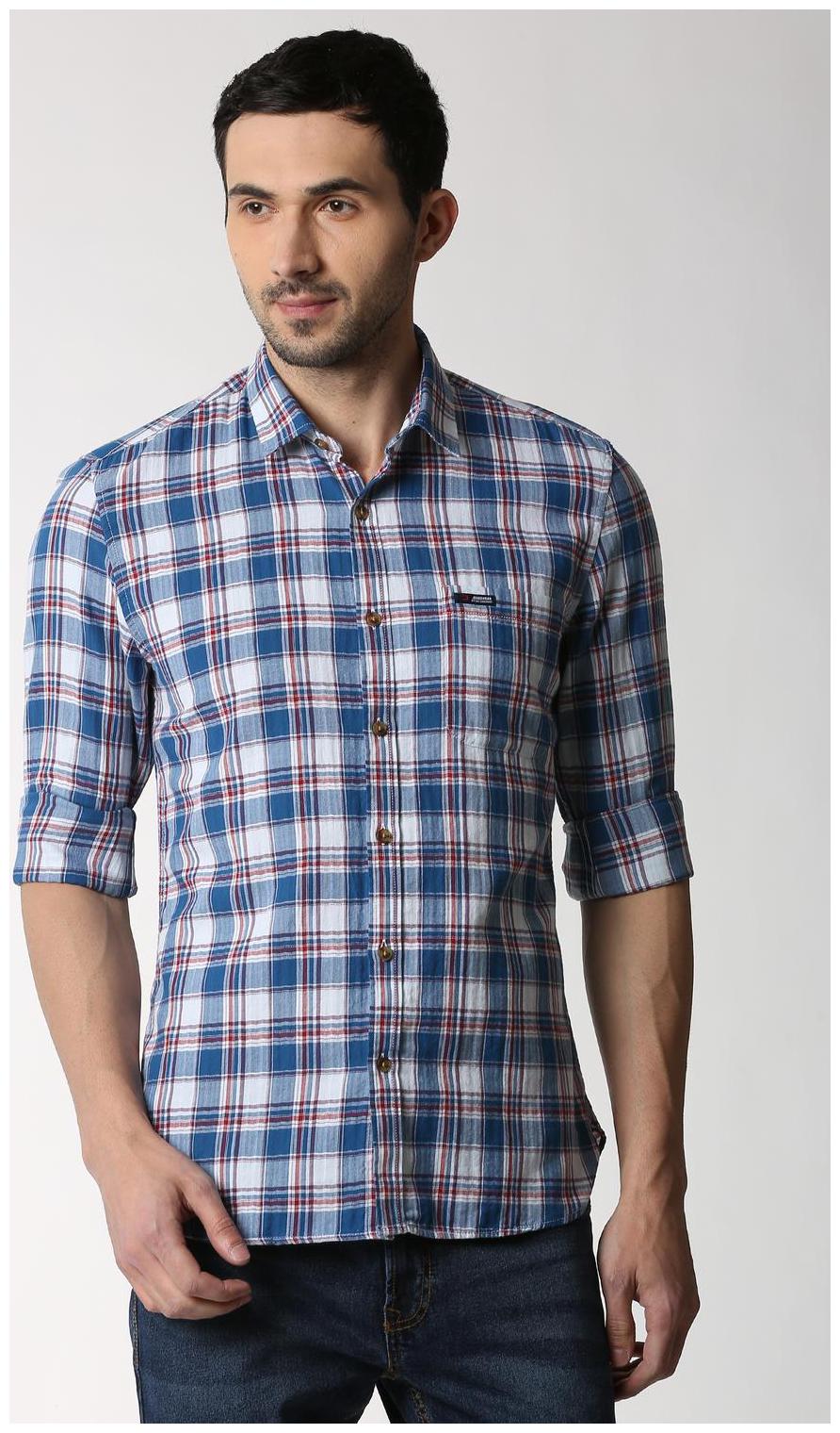 

Peter England Men Blue Checked Super Slim Fit Casual Shirt