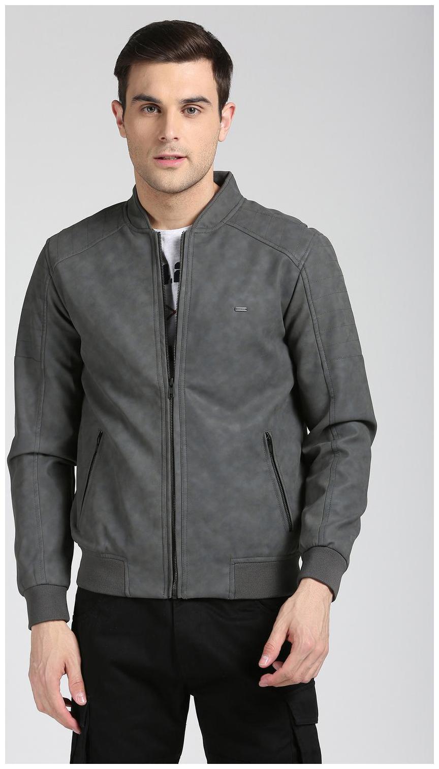 

Peter England Men Grey Solid Bomber jacket