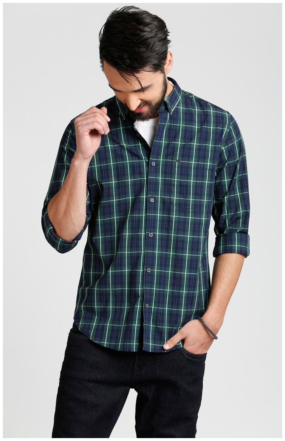 

Peter England Men Green Checked Slim Fit Casual Shirt