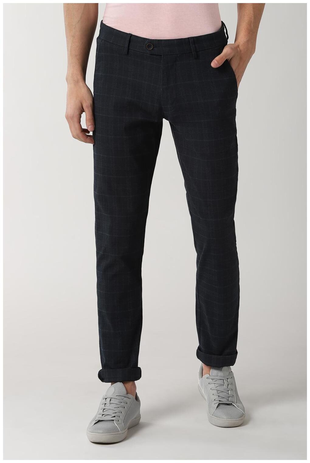 

Peter England Men Black Checked Slim fit Regular trousers