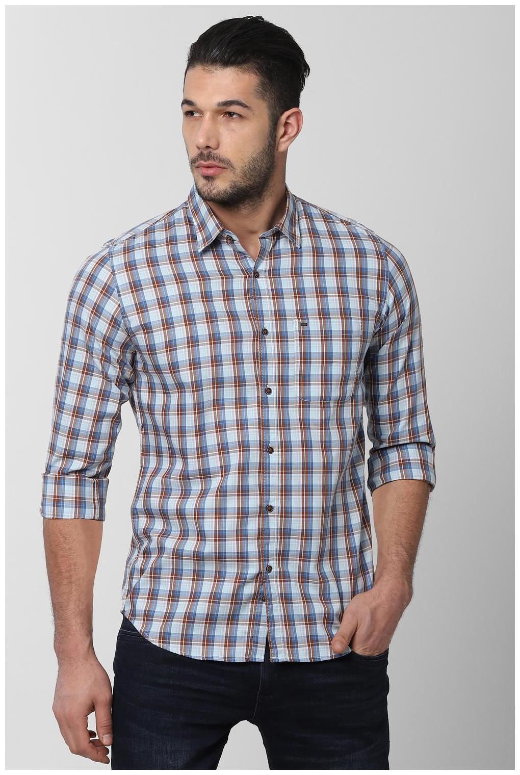 

Peter England Men Blue Checked Slim Fit Casual Shirt