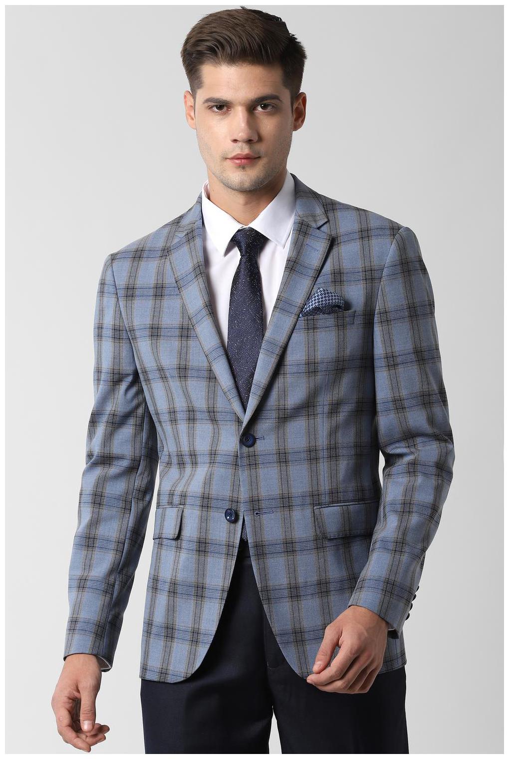 

Peter England Men Blue Checked Slim fit Single Breasted Blazer