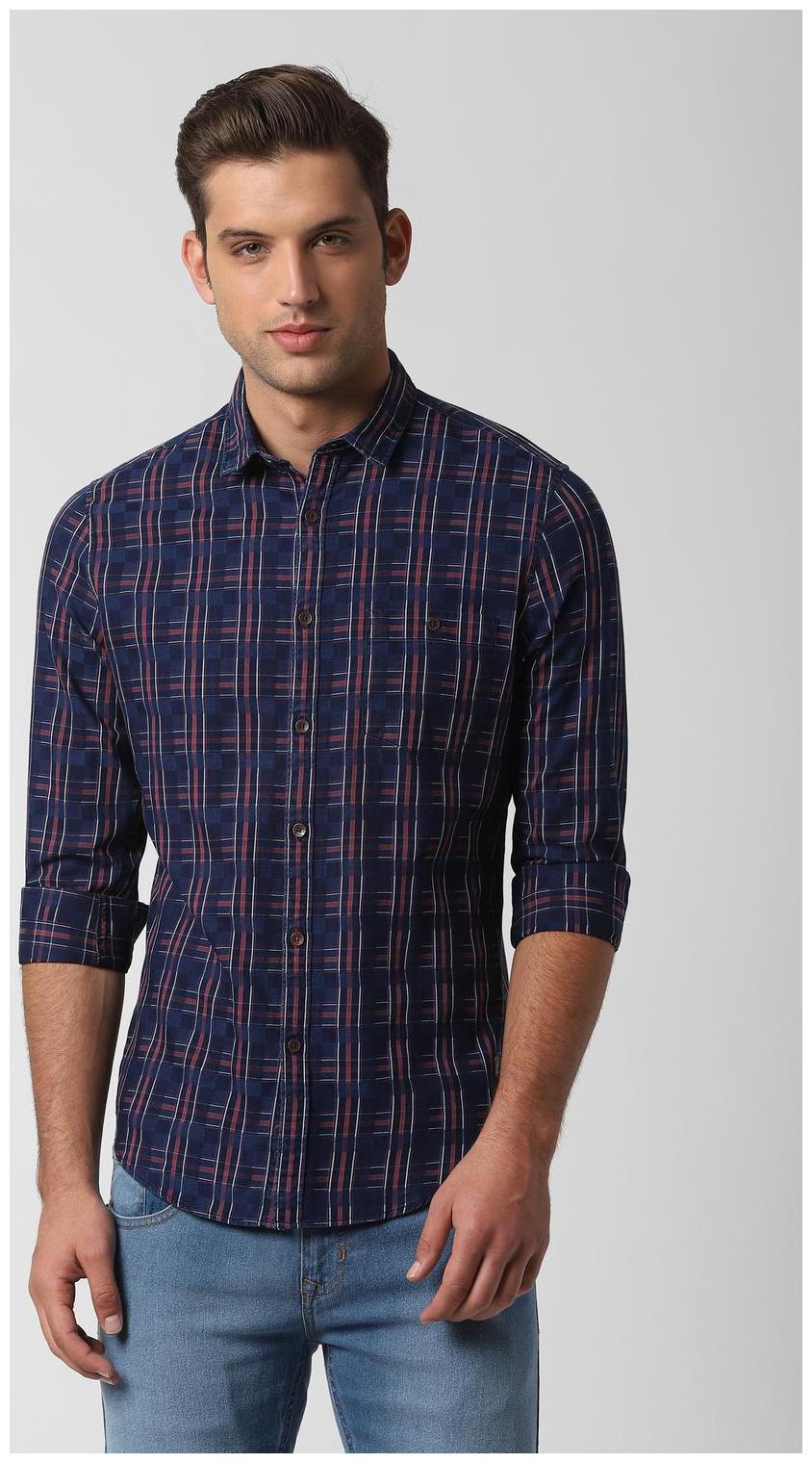 

Peter England Men Blue Checked Super Slim Fit Casual Shirt