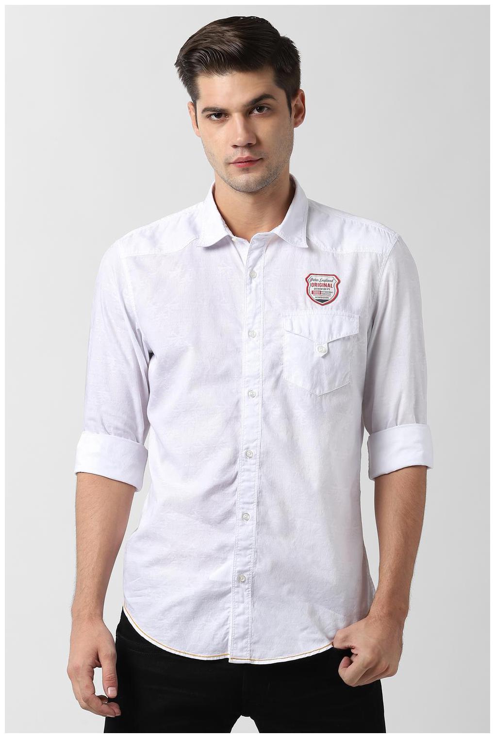 

Peter England Men White Weaved Super Slim Fit Casual Shirt