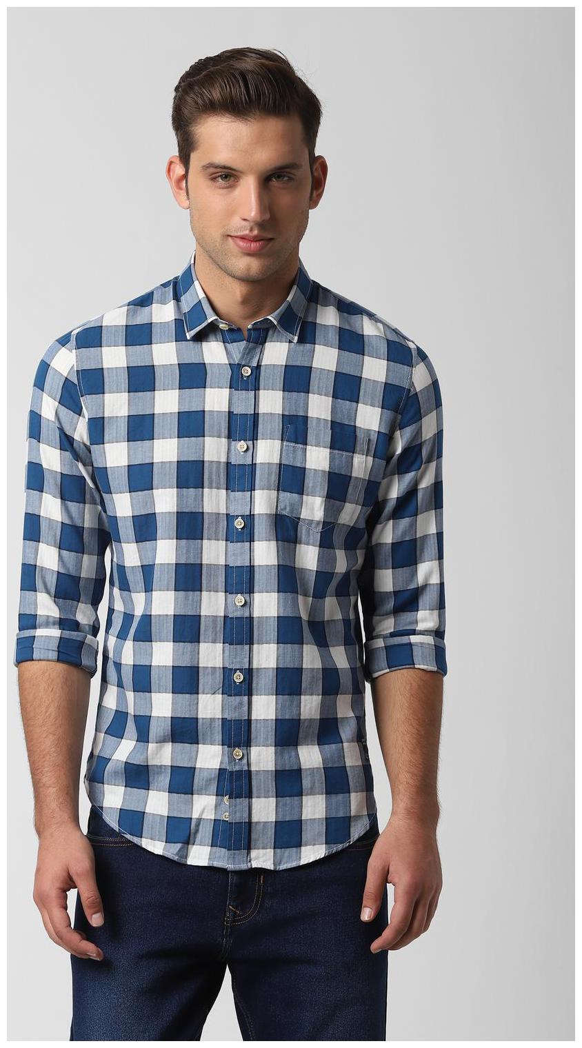 

Peter England Men Blue Checked Super Slim Fit Casual Shirt
