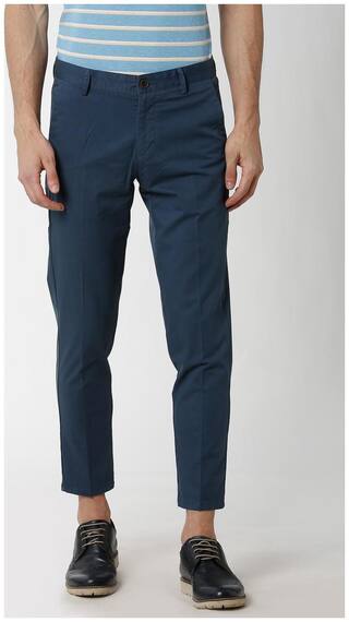 Peter England Men Blue Solid Slim fit Regular trousers