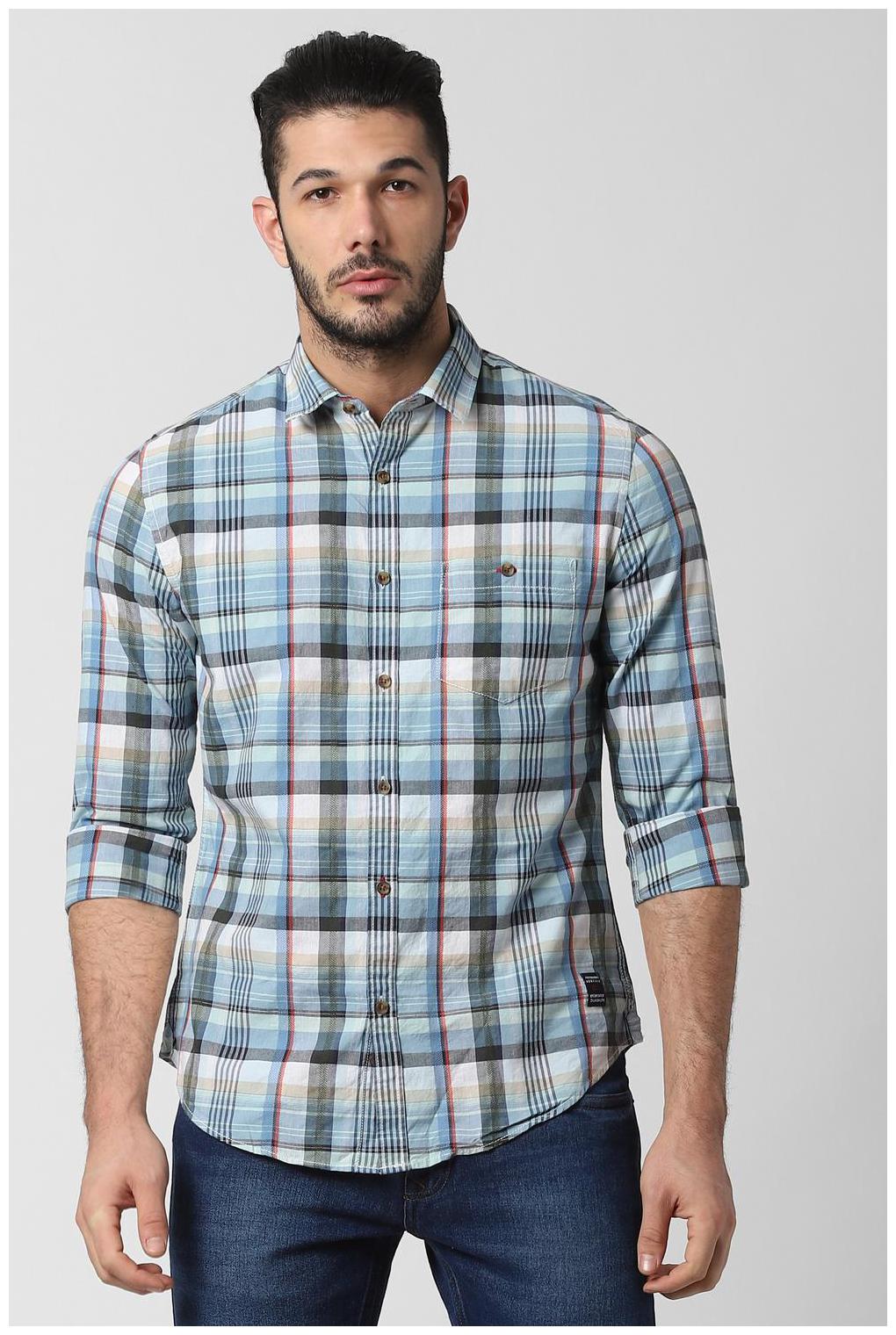 

Peter England Men Blue Checked Slim Fit Casual Shirt