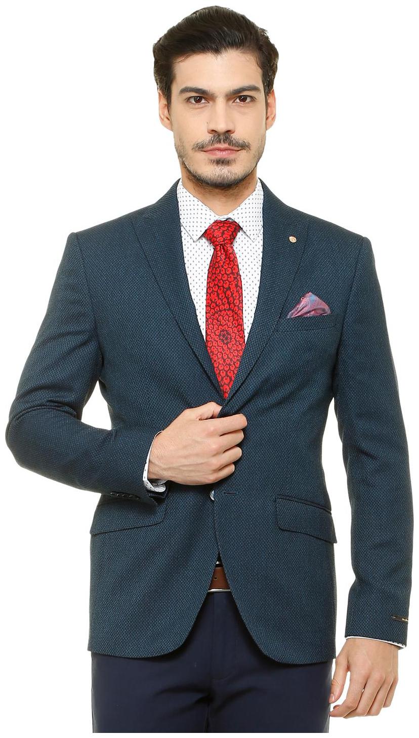 

Peter England Men Blue Textured Slim fit Single Breasted Blazer