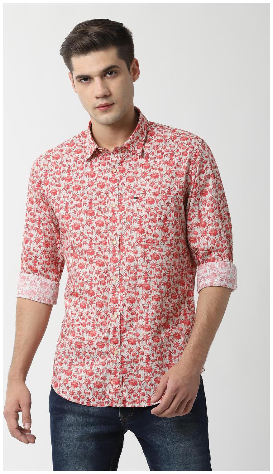 

Peter England Men Red Printed Slim Fit Casual Shirt