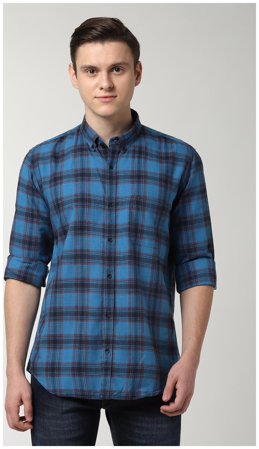 

Peter England Men Blue Checked Slim Fit Casual Shirt