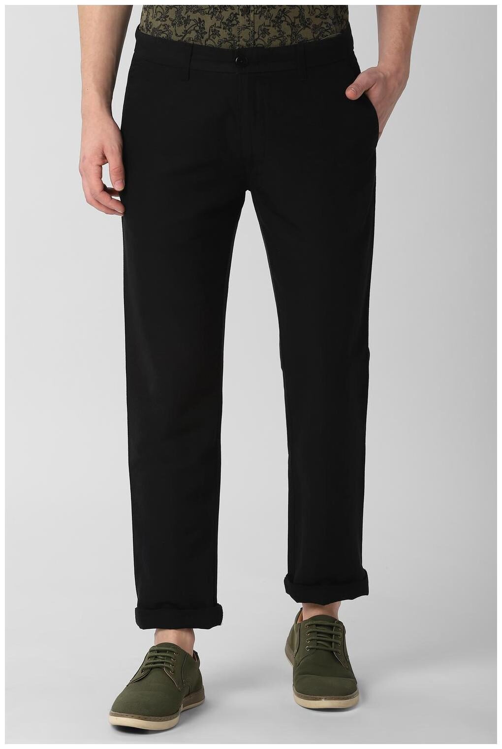 

Peter England Men Black Textured Slim fit Regular trousers
