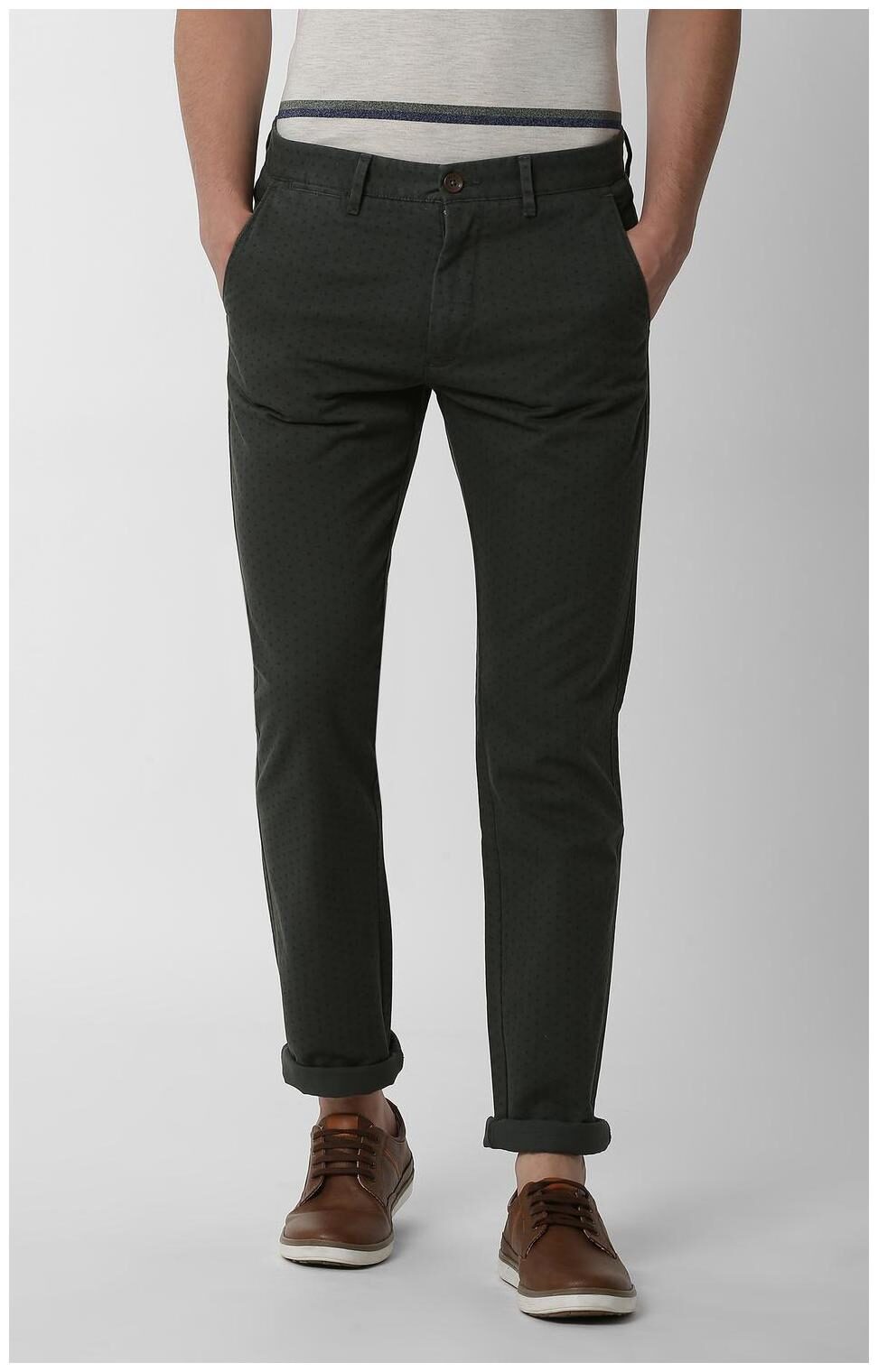 

Peter England Men Grey Printed Slim fit Regular trousers