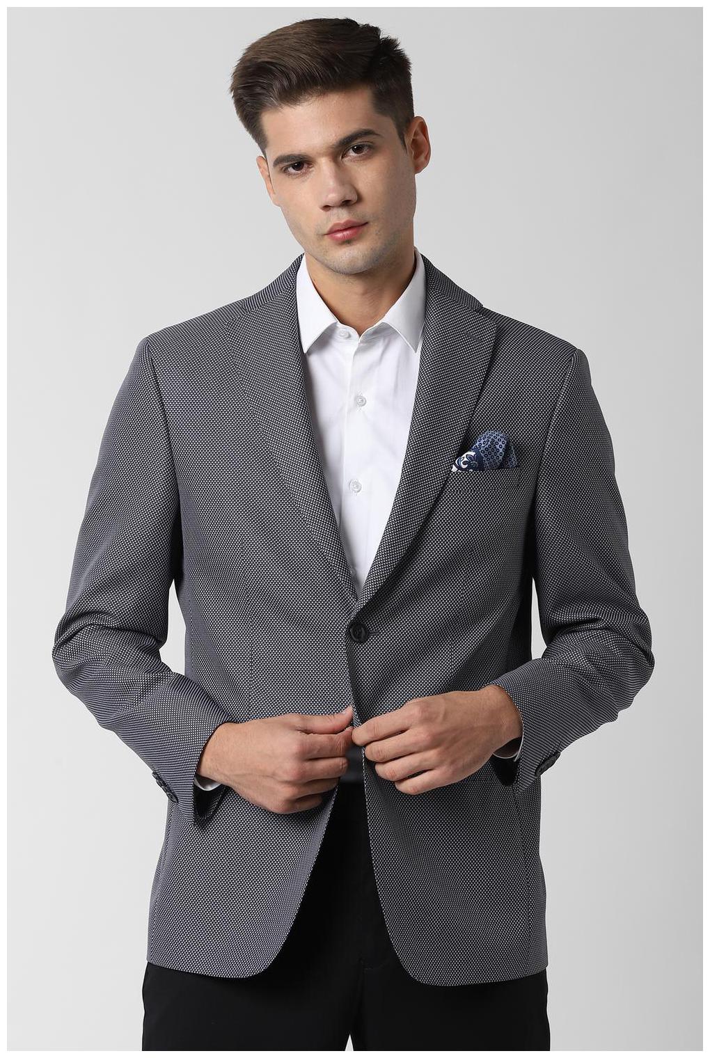 

Peter England Men Blue Textured Slim fit Single Breasted Blazer