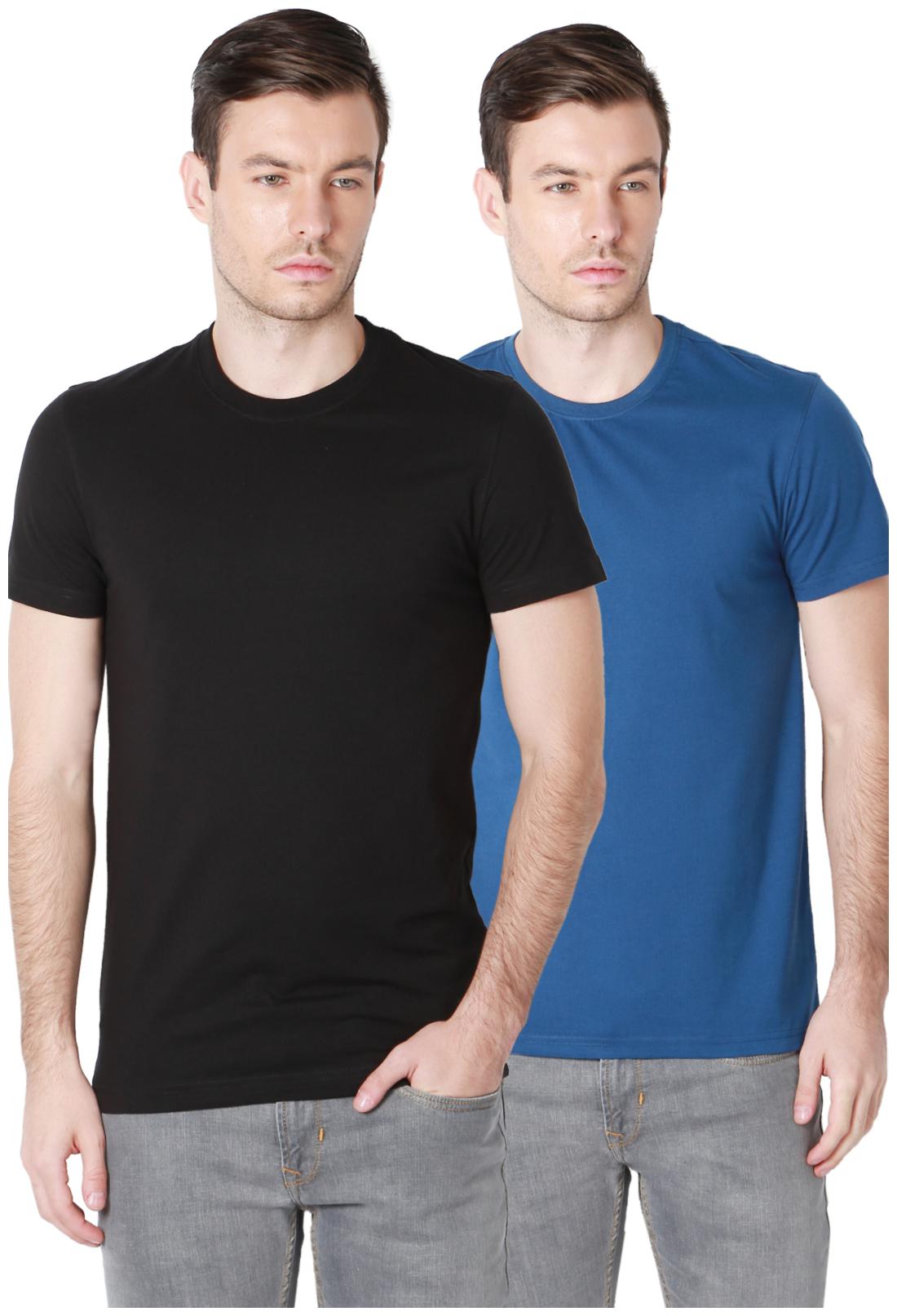 

Peter England Men s Solid T-Shirt - Black (Pack of 2)