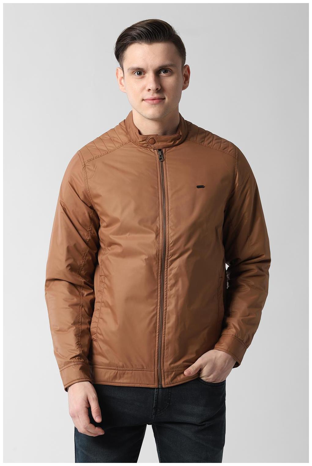 

Peter England Men Brown Solid Biker jacket