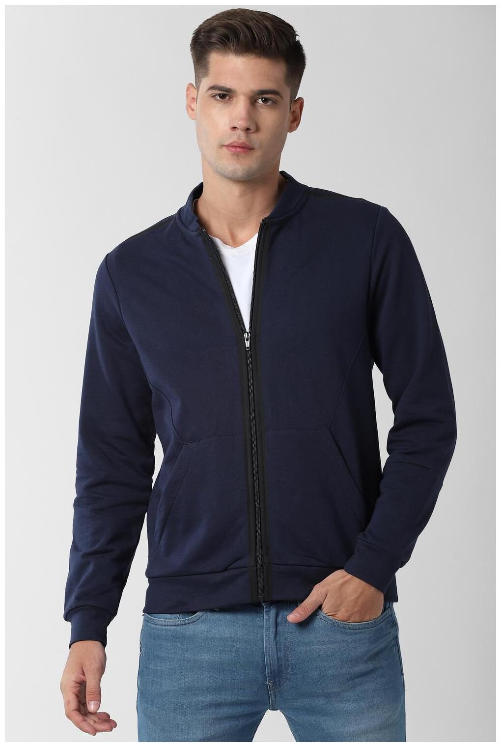 

Peter England Men Blended Leather Jacket Blue