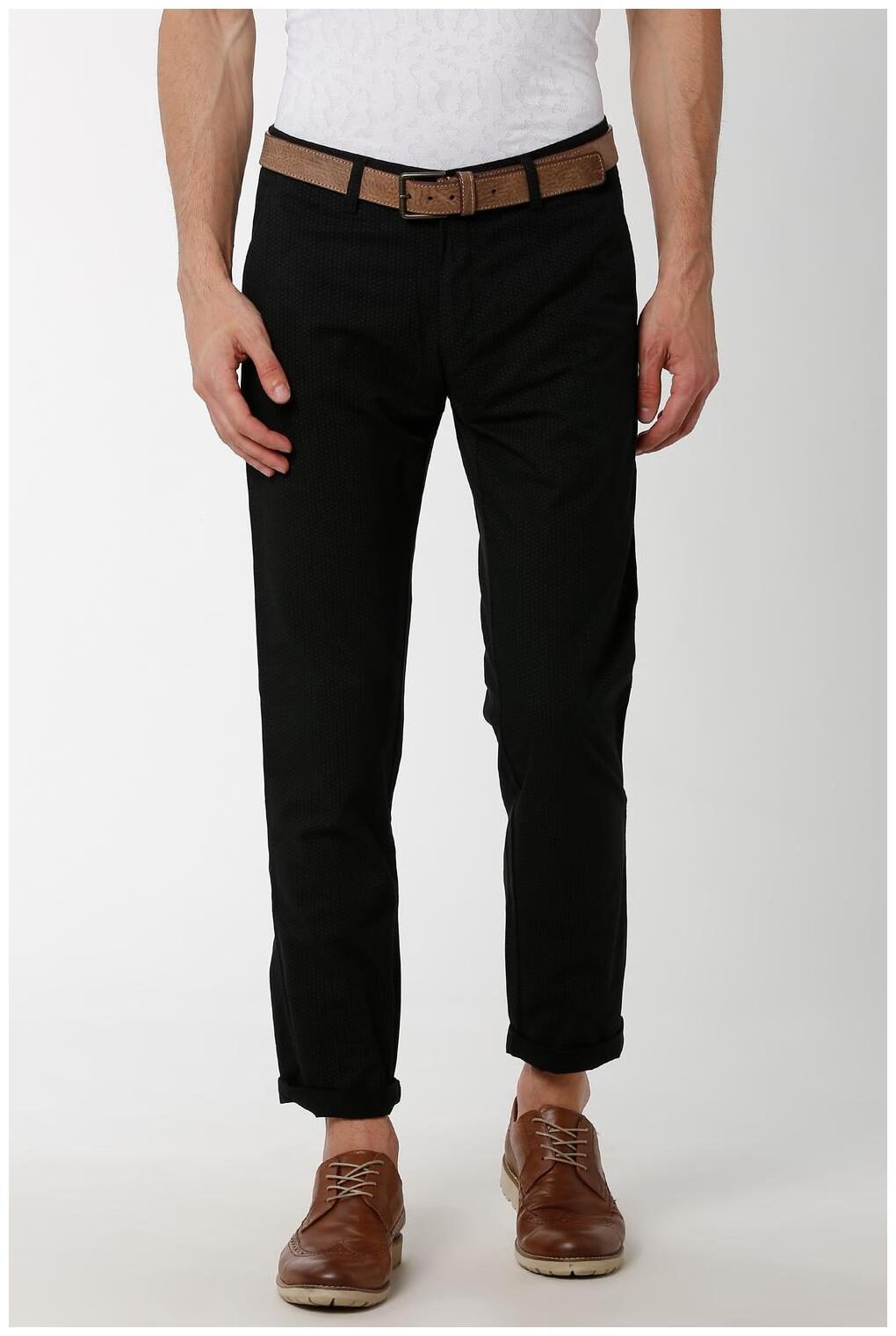

Peter England Men Black Printed Slim fit Regular trousers