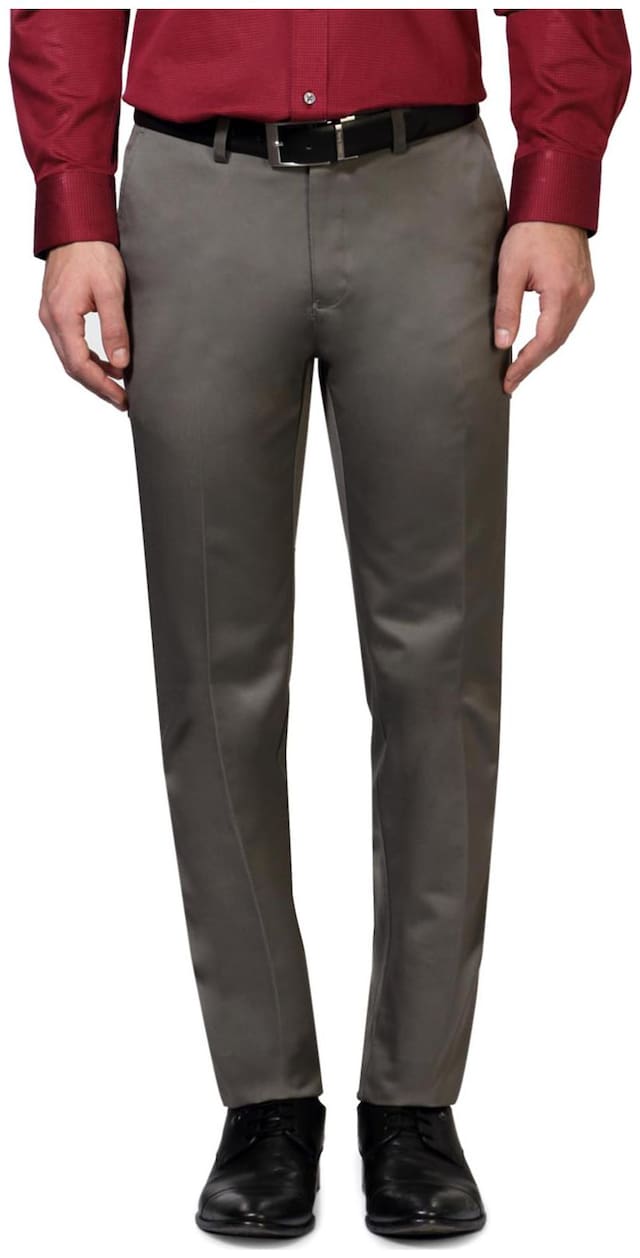 Peter England Men Solid Slim Fit Formal Trouser - Grey