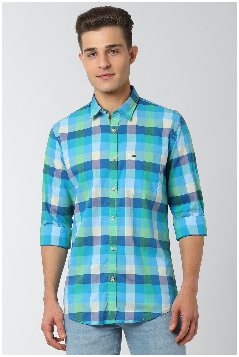 

Peter England Men Blue Checked Slim Fit Casual Shirt
