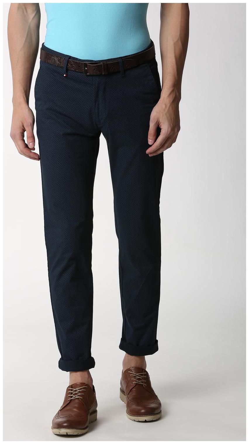 

Peter England Men Blue Printed Slim fit Regular trousers
