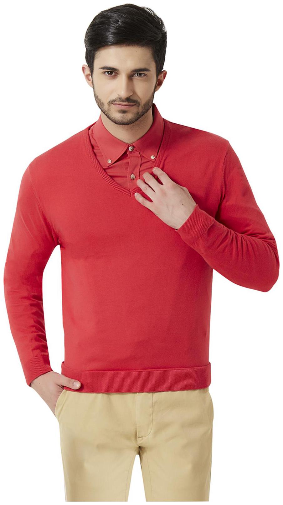 

Peter England Men Red V neck Cardigan