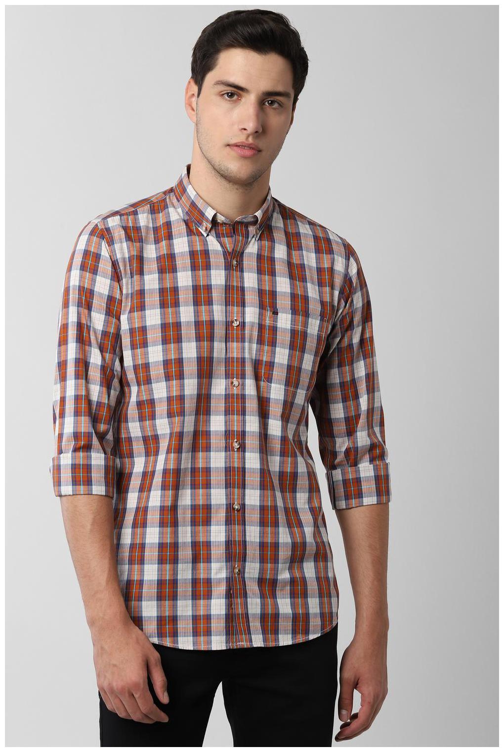 

Peter England Men Orange Checked Slim Fit Casual Shirt