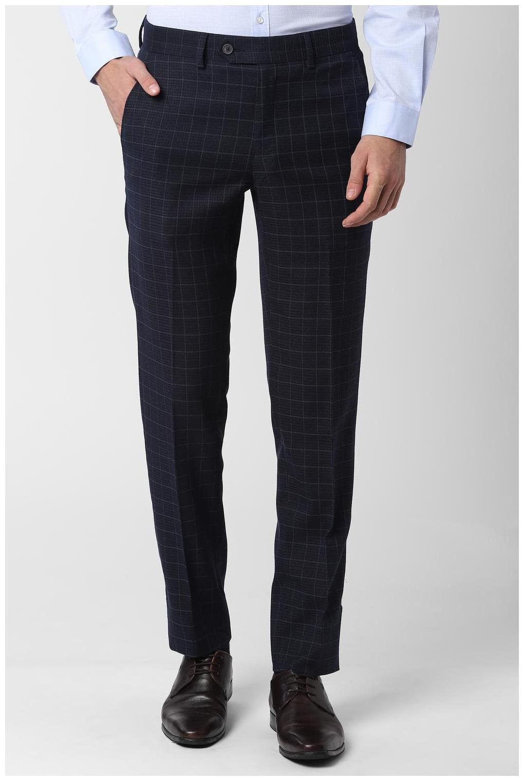 

Peter England Men Checked Slim Fit Formal Trouser - Blue
