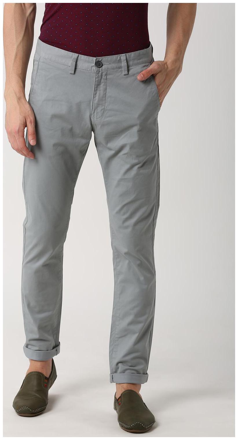 

Peter England Men Grey Solid Slim fit Regular trousers
