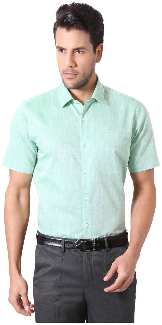 Peter England Men Slim fit Formal Shirt - Green